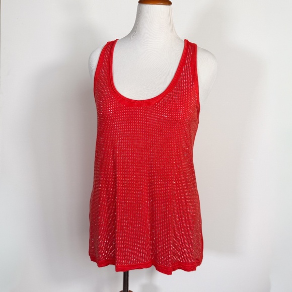 I jeans by Buffalo Vibrant Red Orange Studded Sparkly Racerback Tank Top Size LG - Picture 2 of 16